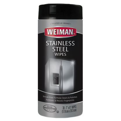 Weiman Stainless Steel Wipes, 7 x 8, 30-Canister, 4 Canisters-Carton 92CT