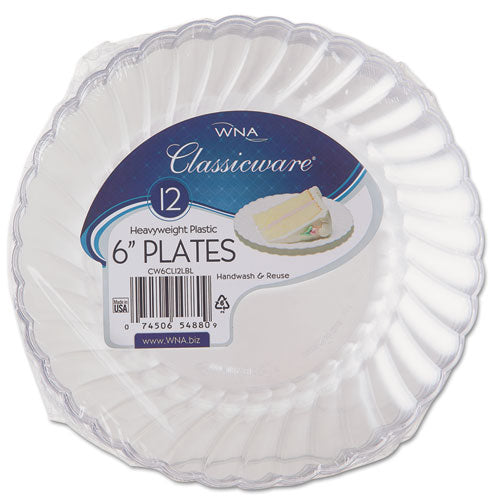 WNA Classicware Plastic Plates, 6" dia, Clear, 12-Pack, 15 Packs-Carton RSCW61512