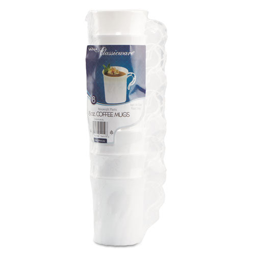 WNA Classicware Plastic Coffee Mugs, 8 oz, White, 8 Pack, 24 Packs-Carton WNA RSCWM8248W
