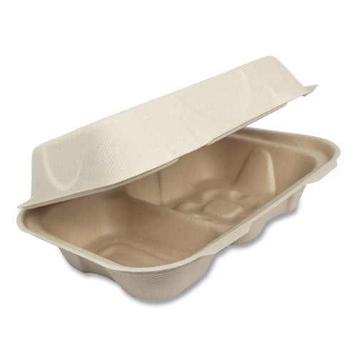 World Centric Fiber Hinged Hoagie Box Containers, 2-Compartment, 9 x 6 x 3, Natural, 500-Carton TOSCU34D