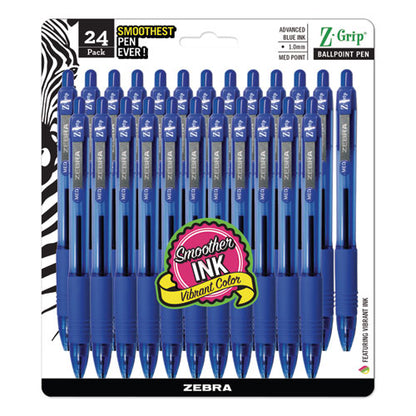 Zebra Z-Grip Ballpoint Pen, Retractable, Medium 1 mm, Blue Ink, Clear Barrel, 24-Pack 12225