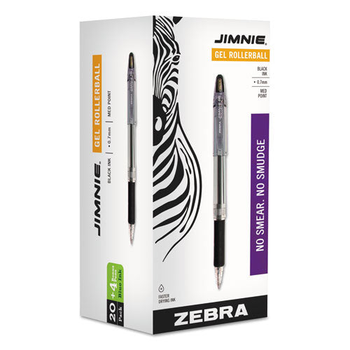 Zebra Jimnie Gel Pen Value Pack, Stick, Medium 0.7 mm, Black Ink, Smoke Barrel, 24-Box 14410