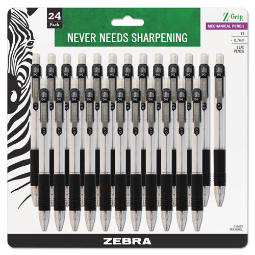 Zebra Z-Grip Mechanical Pencil, 0.7 mm, HB (#2.5), Black Lead, Clear-Black Grip Barrel, 24-Pack 15241