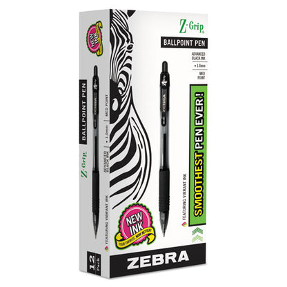 Zebra Z-Grip Ballpoint Pen, Retractable, Medium 1 mm, Black Ink, Clear Barrel, Dozen 22210