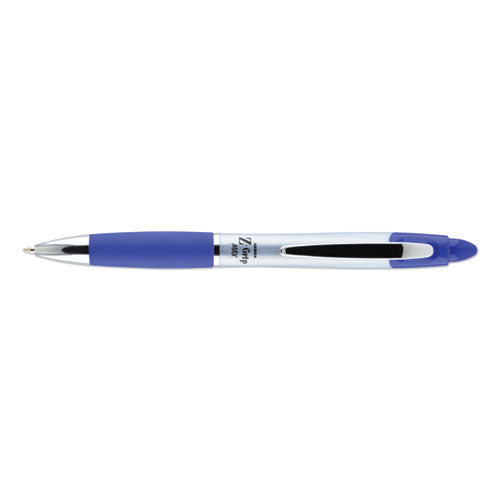 Zebra Z-Grip MAX Ballpoint Pen, Retractable, Medium 1 mm, Blue Ink, Silver Barrel, Dozen 22420
