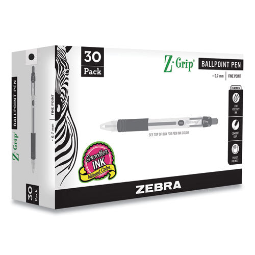 Zebra Z-Grip Ballpoint Pen, Retractable, Medium 0.7 mm, Black Ink, Black Tinted Barrel, 30-Pack 25130