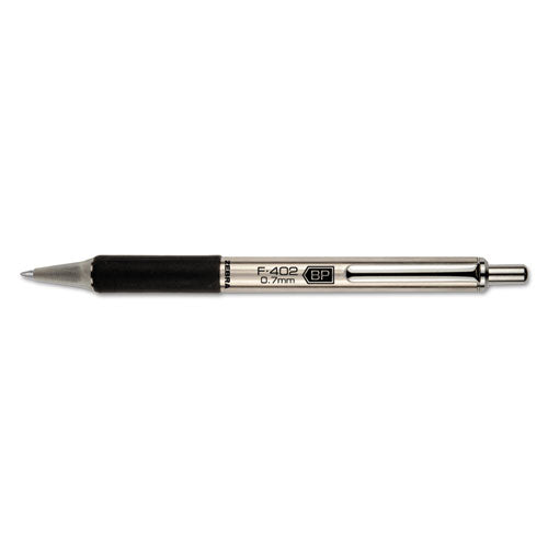 Zebra F-402 Ballpoint Pen, Retractable, Fine 0.7 mm, Black Ink, Stainless Steel-Black Barrel 29210
