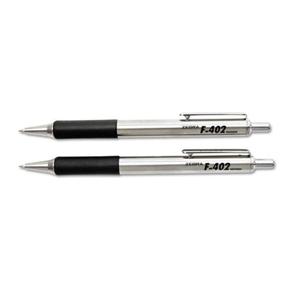 Zebra F-402 Ballpoint Pen, Retractable, Fine 0.7 mm, Black Ink, Stainless Steel-Black Barrel, 2-Pack 29212