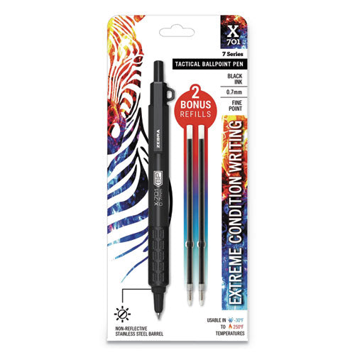 Zebra X-701 Ballpoint Pen, Retractable, Fine 0.7 mm, Black Ink, Black Barrel 29811