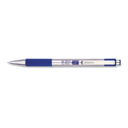 Zebra G-301 Gel Pen, Retractable, Medium 0.7 mm, Blue Ink, Stainless Steel-Blue Barrel 41321