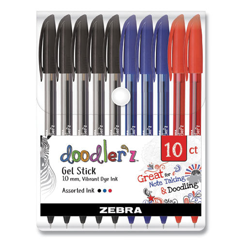 Zebra Doodler'z Gel Pen, Stick, Bold 1 mm, Assorted Ink and Barrel Colors, 10-Pack 41970