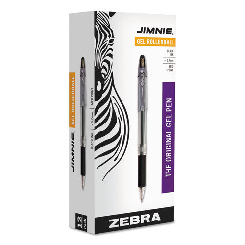 Zebra Jimnie Gel Pen, Stick, Medium 0.7 mm, Black Ink, Smoke Barrel, Dozen 44110