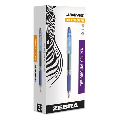 Zebra Jimnie Gel Pen, Stick, Medium 0.7 mm, Blue Ink, Smoke Barrel, Dozen 44120