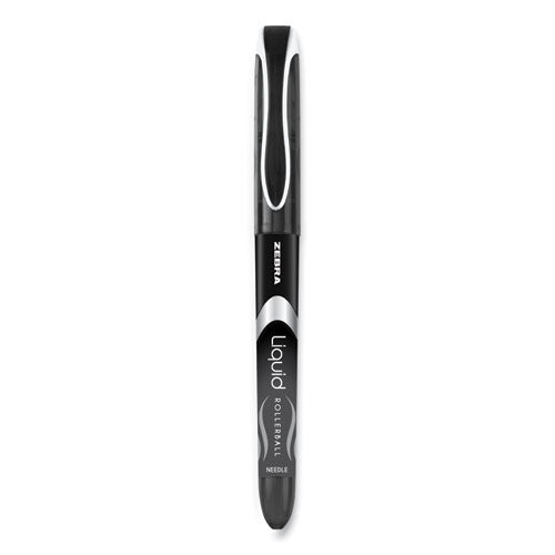 Zebra Liquid Ink Roller Ball Pen, Stick, Extra-Fine 0.5 mm, Black Ink, Black Barrel, Dozen 44410