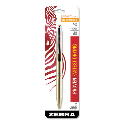 Zebra Sarasa Grand Gel Pen, Retractable, Fine 0.7 mm, Black Ink, Gold Barrel 45511