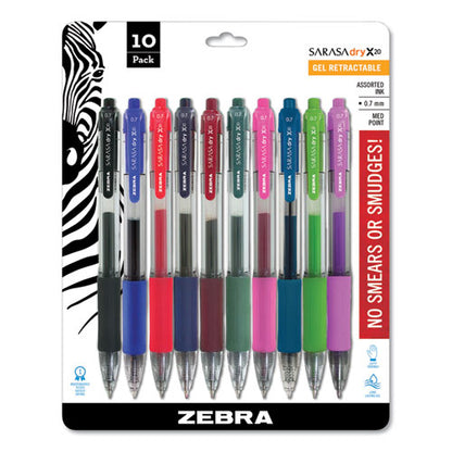 Zebra Sarasa Dry Gel X20 Gel Pen, Retractable, Medium 0.7 mm, Assorted Ink and Barrel Colors, 10-Pack 46881