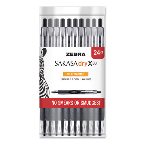 Zebra Sarasa Dry Gel X30 Gel Pen, Retractable, Medium 0.7 mm, Black Ink, Black Barrel 47024