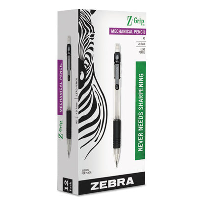 Zebra Z-Grip Mechanical Pencil, 0.7 mm, HB (#2.5), Black Lead, Clear-Black Grip Barrel, Dozen 52410