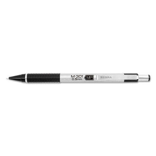 Zebra M-301 Mechanical Pencil, 0.5 mm, HB (#2.5), Black Lead, Steel-Black Accents Barrel, Dozen 54010