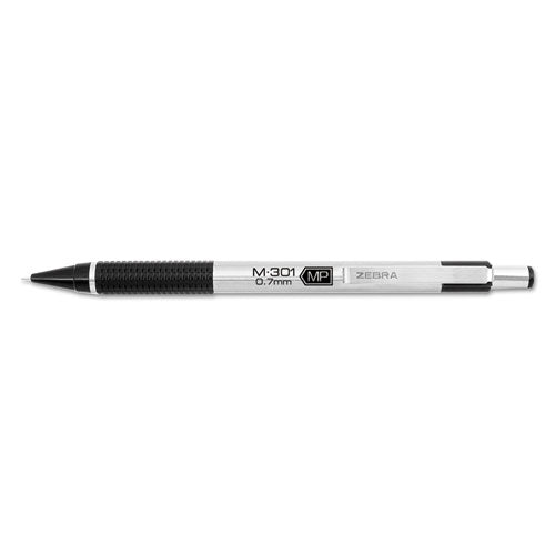 Zebra M-301 Mechanical Pencil, 0.7 mm, HB (#2.5), Black Lead, Steel-Black Accents Barrel 54310