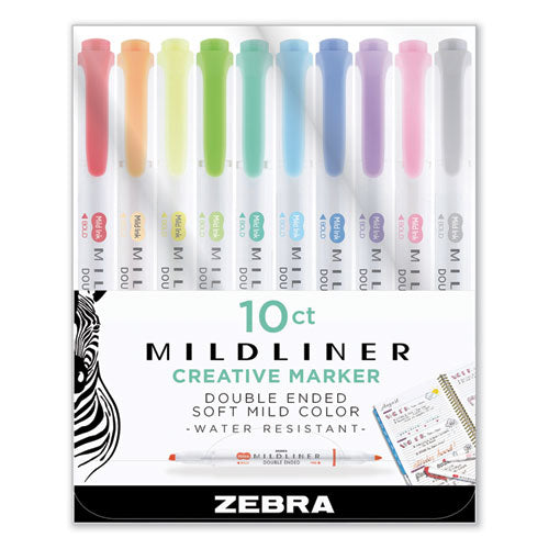 Zebra Mildliner Double Ended Highlighter, Assorted Ink Colors, Bold-Chisel-Fine-Bullet Tips, Assorted Barrel Colors, 10-Set 78101
