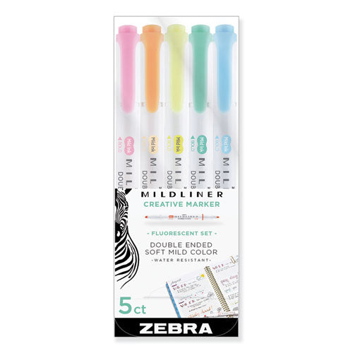 Zebra Mildliner Double Ended Highlighter, Assorted Ink Colors, Bold-Chisel-Fine-Bullet Tips, Assorted Barrel Colors, 5-Pack 78105