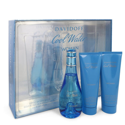 Cool Water by Davidoff - Women's Gift Set - 3.4 oz Eau De Toilette Spray + 2.5 oz Body Lotion + 2.5 oz Shower Breeze