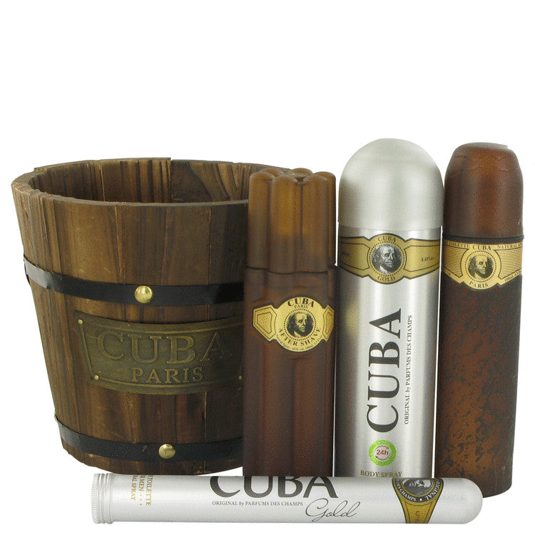 Cuba Gold by Fragluxe - Men's Gift Set - (3.4 oz) Eau De Toilette Spray + (1.17 oz) Eau De Toilette Spray + (6.7 oz) Body Spray + (3.3 oz) After Shave