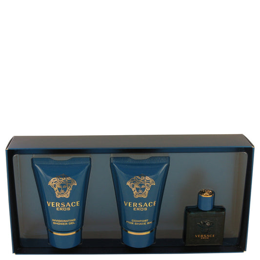 Versace Eros by Versace Gift Set -- .17 oz Mini EDT + .8 oz Shower Gel + .8 oz After Shave Balm for Men