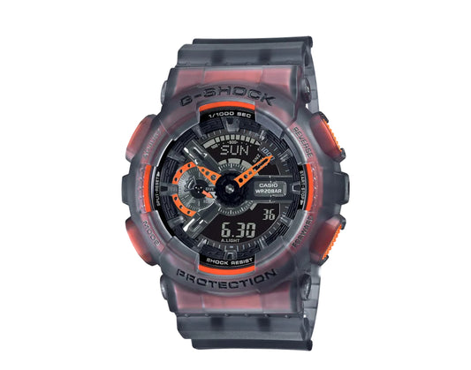 Casio G-Shock GA110 Semi-Transparent A/D Resin Black/Org Men's Watch GA110LS-1A