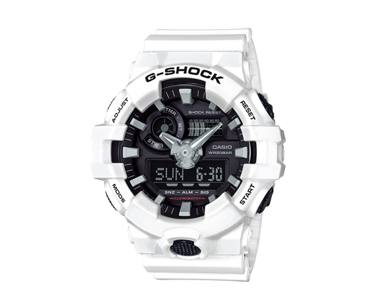 Casio G-Shock GA700 Front Button Analog-Digital White/Black Men's Watch GA700-7A