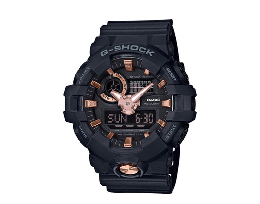 Casio G-Shock GA710 Front Button Analog-Digital Black/Rose Gold Men's Watch GA710B-1A4