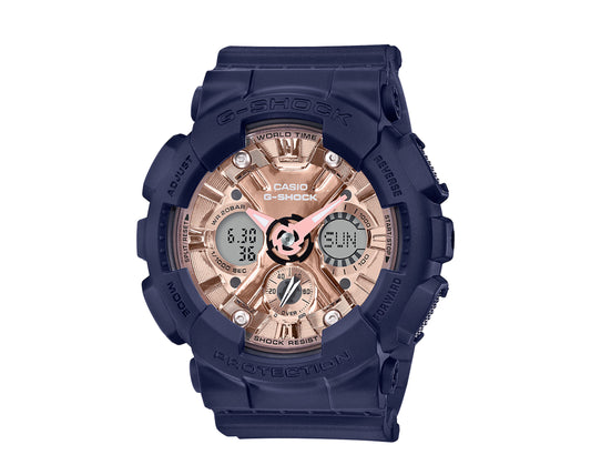 Casio G-Shock S Series Analog-Digital Resin Navy/Rose Gold Women's Watch GMAS120MF-2A2