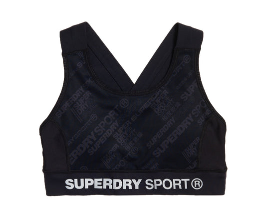 Superdry Active Panel Black Diagonal Logo Women's Sports Bra GS3017MU-BLCK