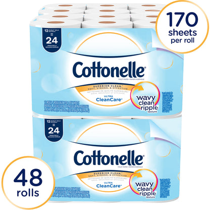 Cottonelle CleanCare Standard Toilet Tissue Paper 1 Ply White (48 Rolls) 12456