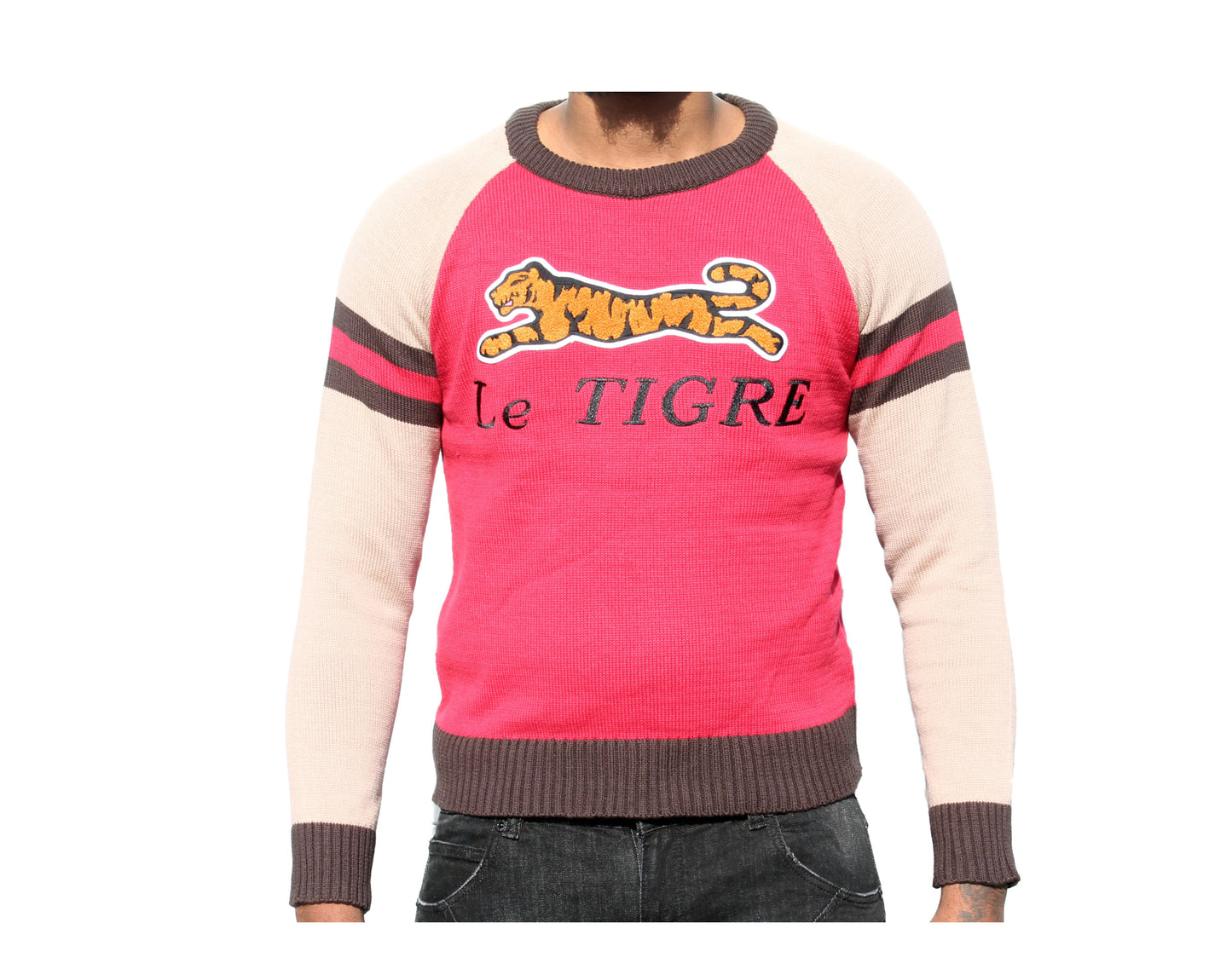 Le Tigre Patch Crew Red/Tan/Brown Sweater LT19-K204-RED