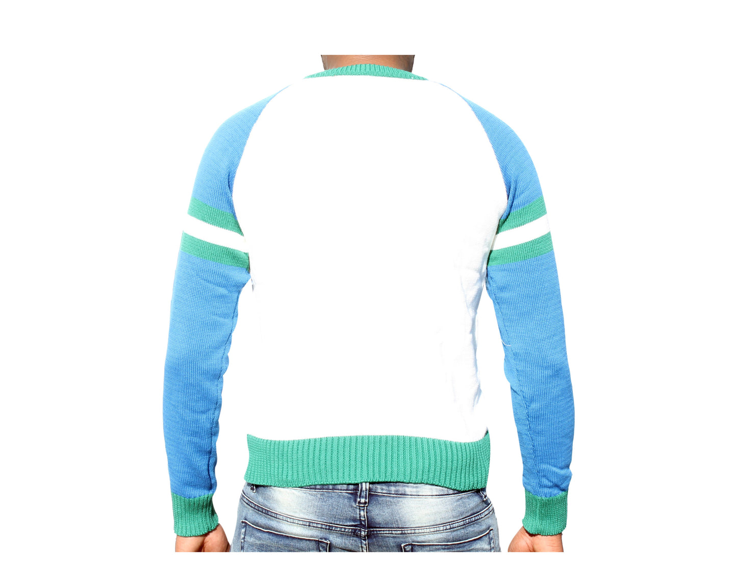 Le Tigre Patch Crew White/Blue/Green Sweater LT19-K204-WHT