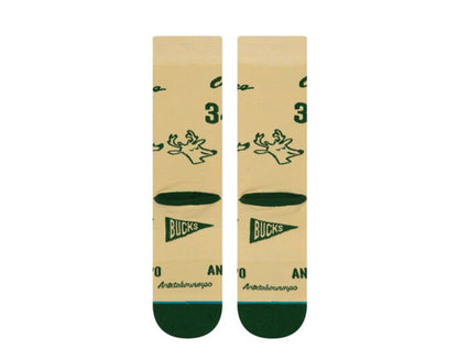 Stance Casual NBA Giannis Stencil Cream/Green Crew Socks M545D19GIA-CRM