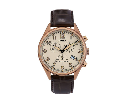 Timex Waterbury Traditional Chrono 42mm Leather Strap Gold Watch TW2R88300VQ