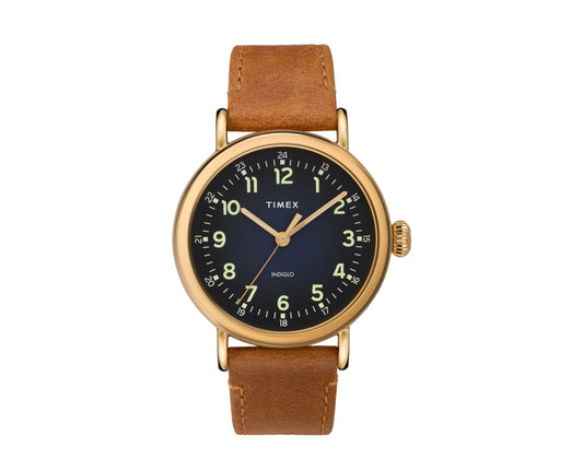 Timex Standard 40mm Leather Strap Gold-Tone/Brown/Blue Watch TW2T20000VQ