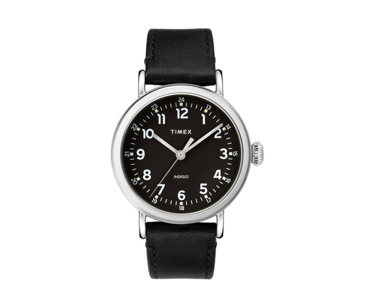 Timex Standard 40mm Leather Strap Silver-Tone/Black Watch TW2T20200VQ
