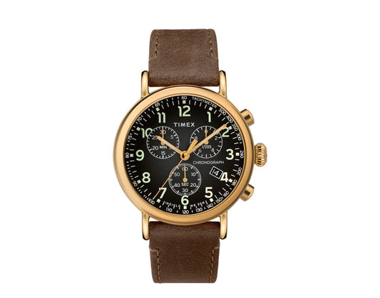 Timex Standard Chrono 41mm Leather Strap Gold/Brown/Grey Watch TW2T20900VQ