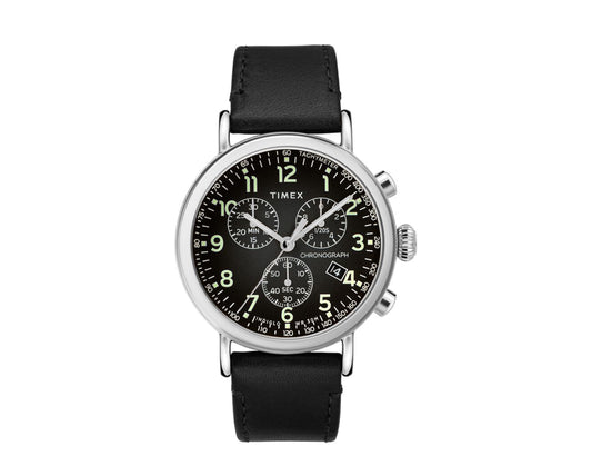 Timex Standard Chrono 41mm Leather Strap Silver-Tone/Black Watch TW2T21100VQ
