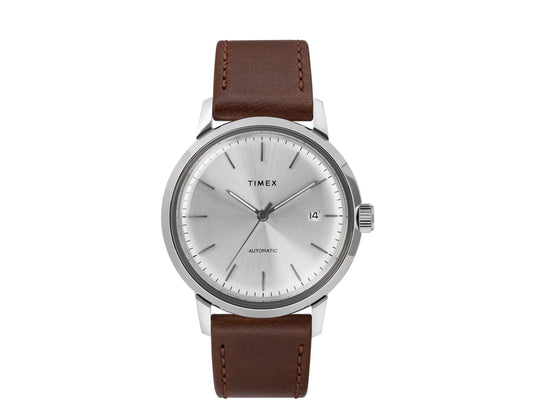 Timex Marlin Automatic 40mm Leather Strap Brown/Silver-Tone Watch TW2T22700ZV