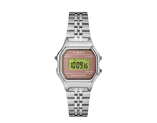 Timex Digital Mini 27mm Stainless Steel Bracelet Silver/Pink Watch TW2T48500ZA