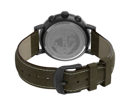 Timex Fairfield Chrono 41mm Leather Strap Gunmetal/Green Watch TW2T67600VQ