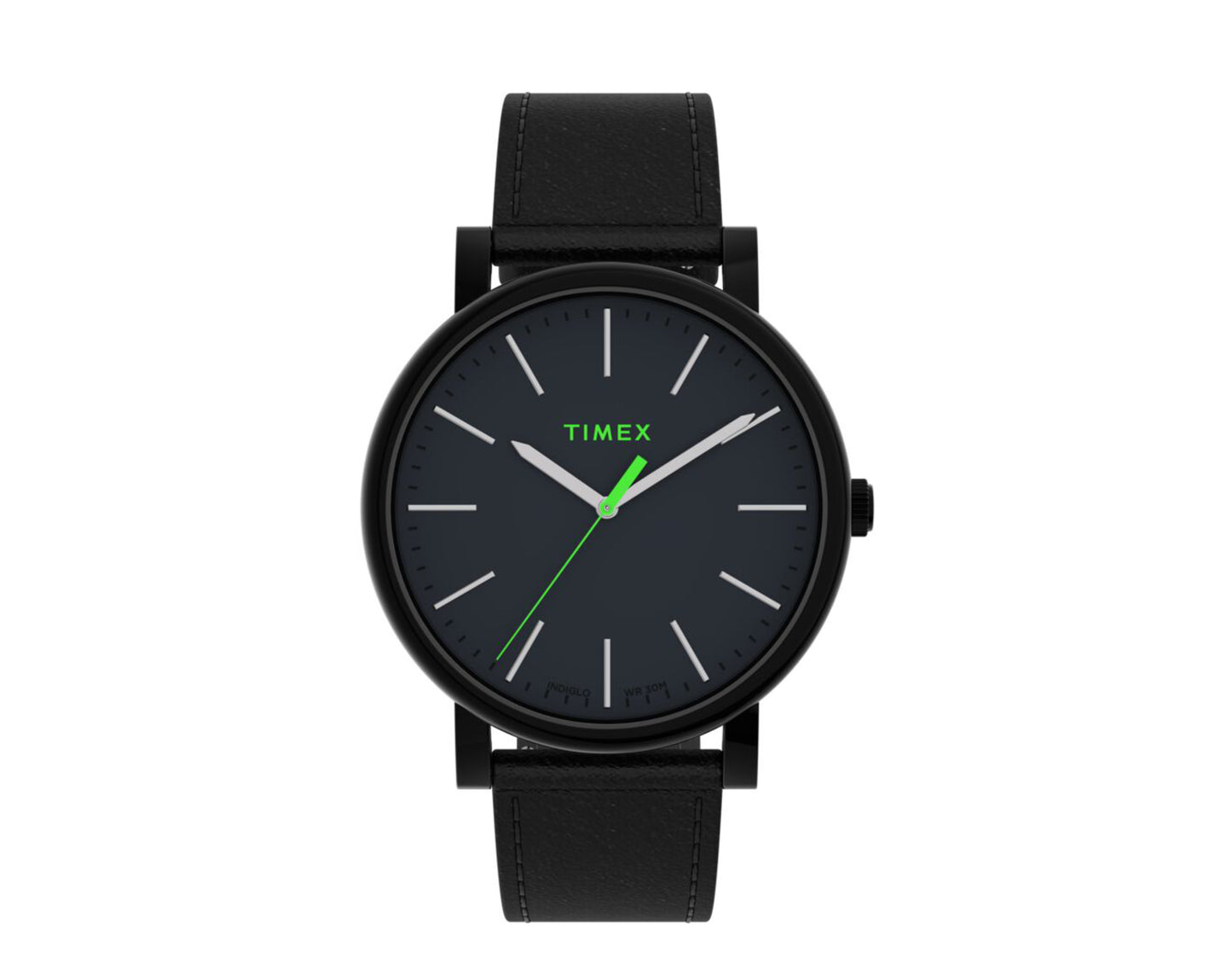 Timex Originals 42mm Leather Strap Black/Green Watch TW2U05700VQ