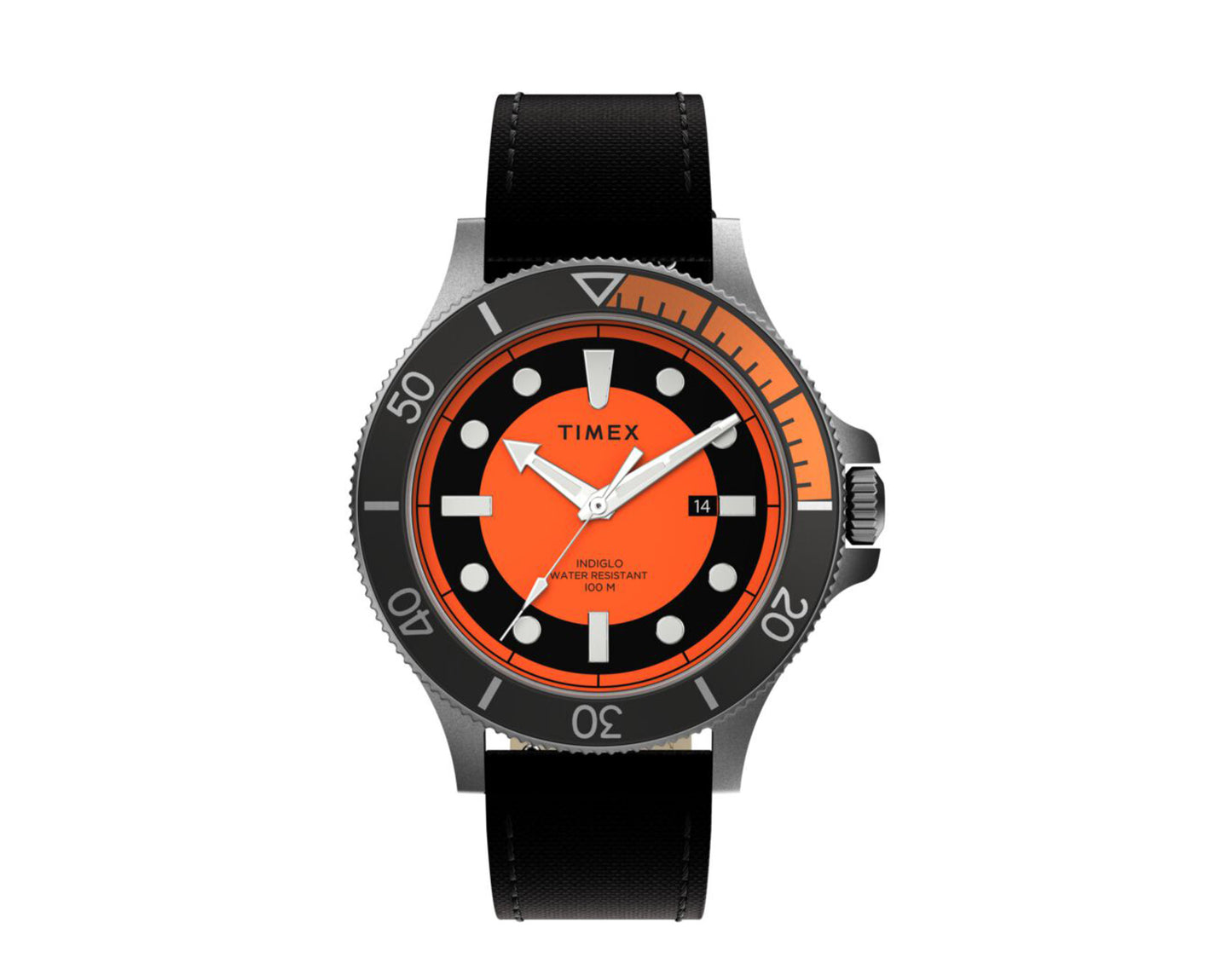 Timex Allied Coastline 43mm Fabric Strap Silver/Black/Orange Watch TW2U10700VQ