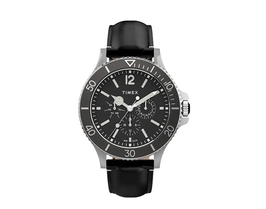 Timex Harborside Multifunction 43mm Leather Strap Black Watch TW2U12900VQ