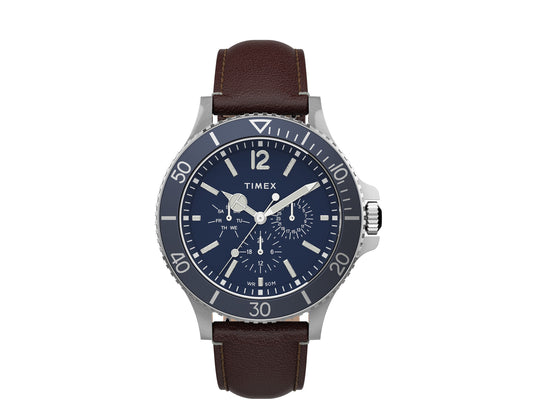 Timex Harborside Multifunction 43mm Leather Strap Brown Watch TW2U13000VQ